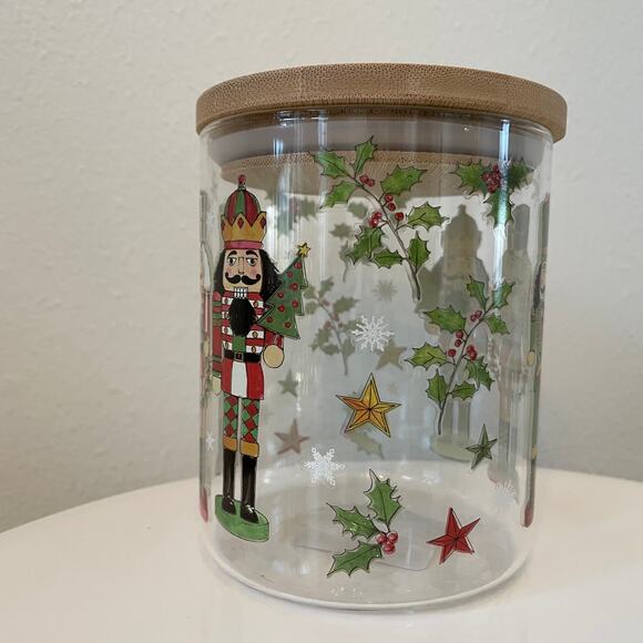 Nutcracker Themed Glass Canister Jar Vintage CHRISTMAS Storage Set of 2 New - Picture 7 of 16